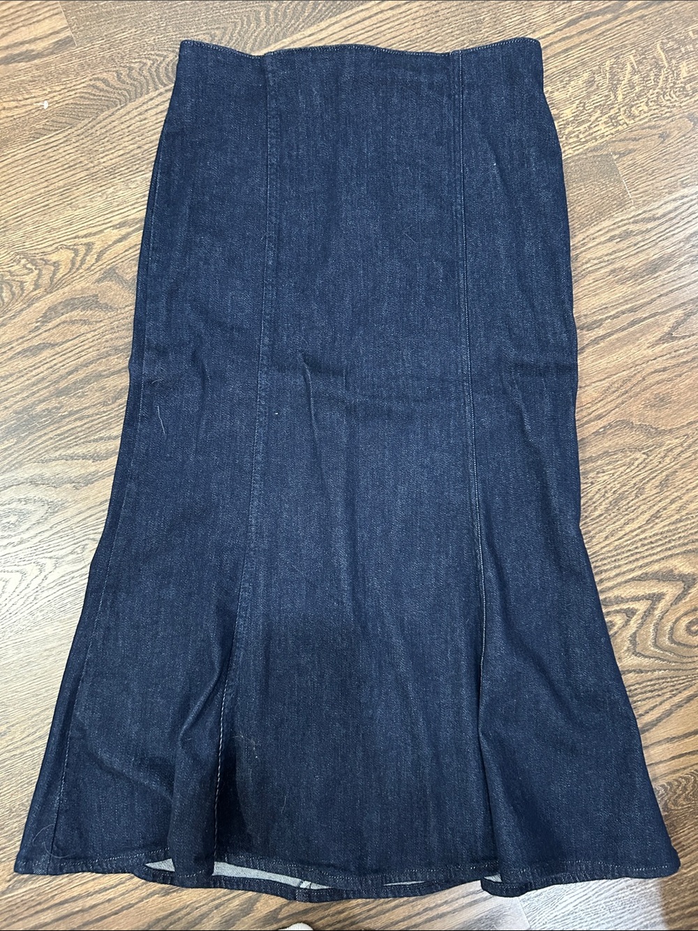 Zara Dark Blue Denim A-Line Midi Skirt
